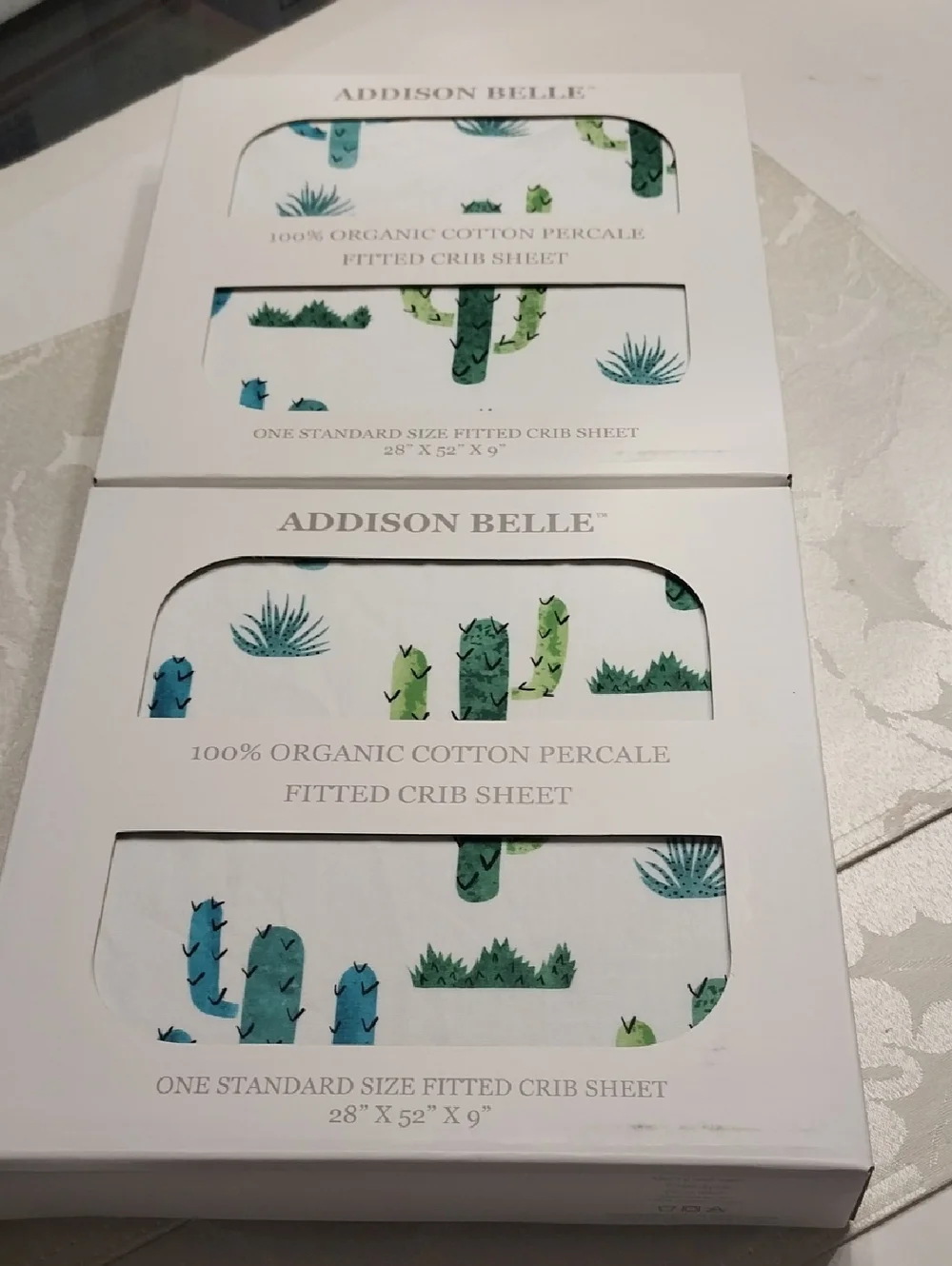 Addison Belle NWT Bundle Of 2 Organic Cotton Percale Fitted Crib Sheets 28x52x9